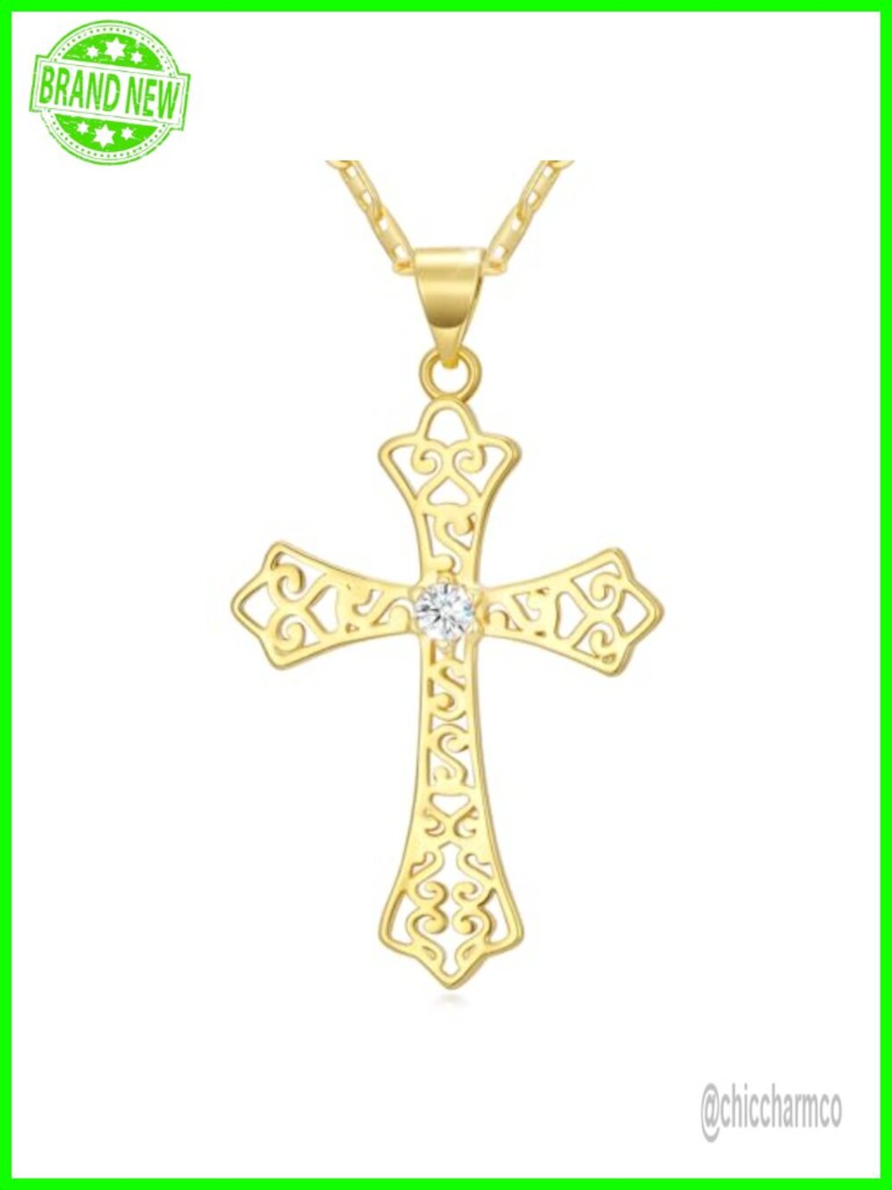14K Gold Plated Cross Necklace Pendant Necklace Religious Gift